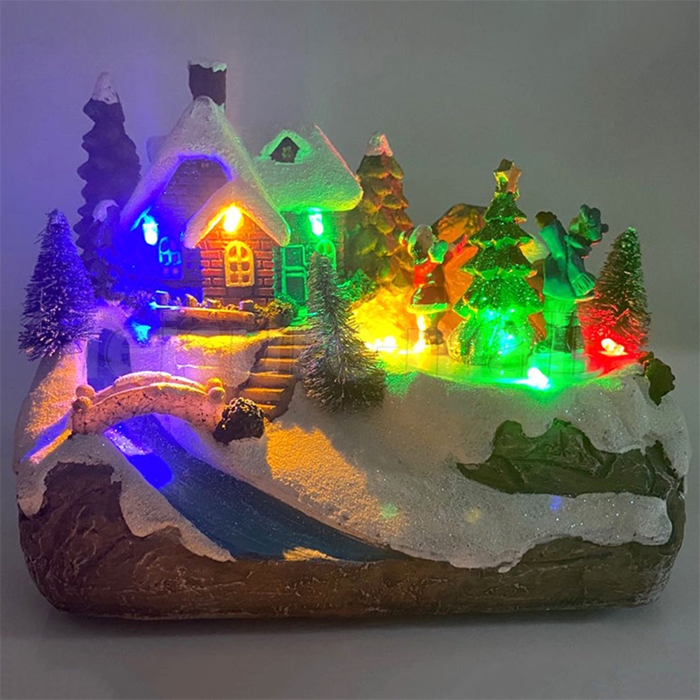 Light Up LED Christmas Snow House Winter Village Scene Gift Moving Xmas