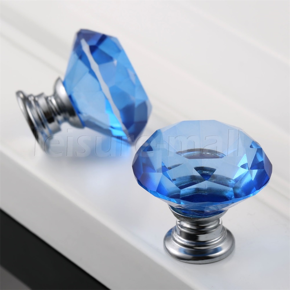Clear Blue Crystal Glass Cabinet Knob Furniture Drawer Pull Door Handle Hardware - Picture 6 of 11