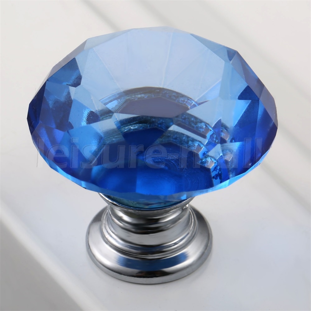 Clear Blue Crystal Glass Cabinet Knob Furniture Drawer Pull Door Handle Hardware - Picture 7 of 11