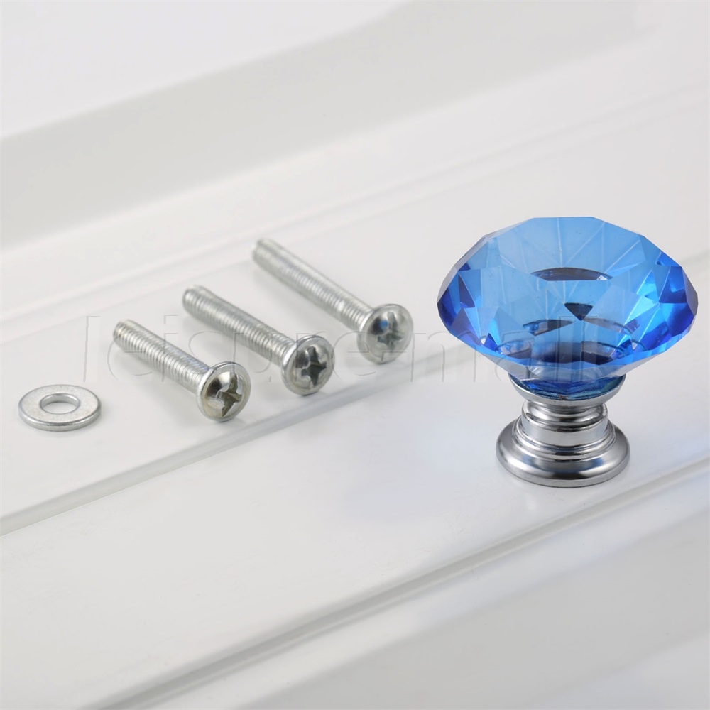 Clear Blue Crystal Glass Cabinet Knob Furniture Drawer Pull Door Handle Hardware - Picture 8 of 11